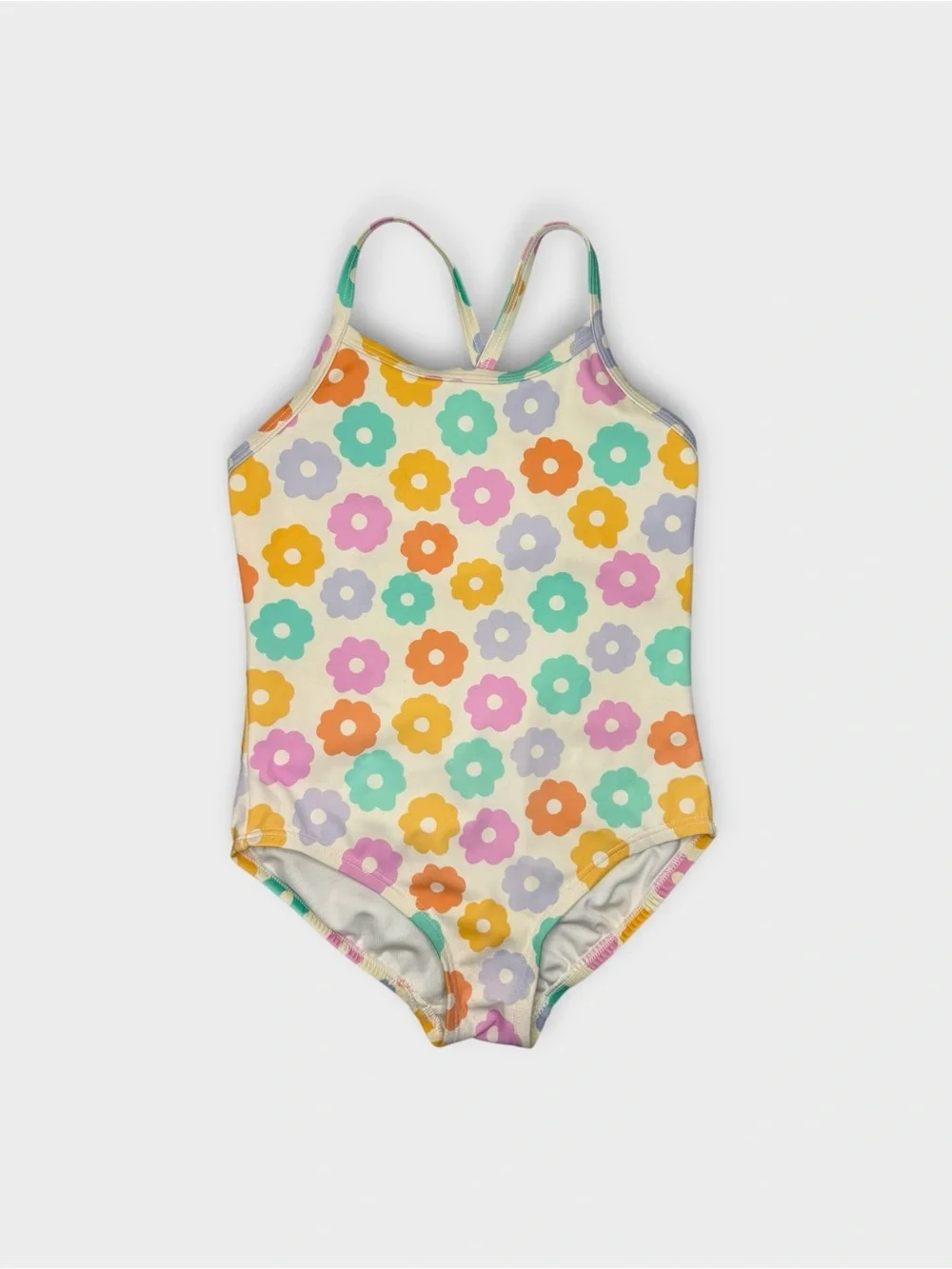 Hanna Andersson Pastel Retro Floral Pattern Cream Swimsuit